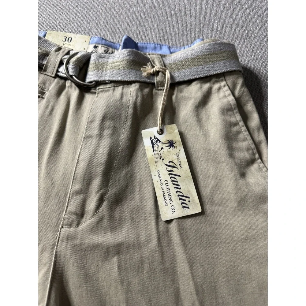 Original Islandia Sport Men's Khaki Belted Chino Shorts 30 Cotton, Preppy, USA